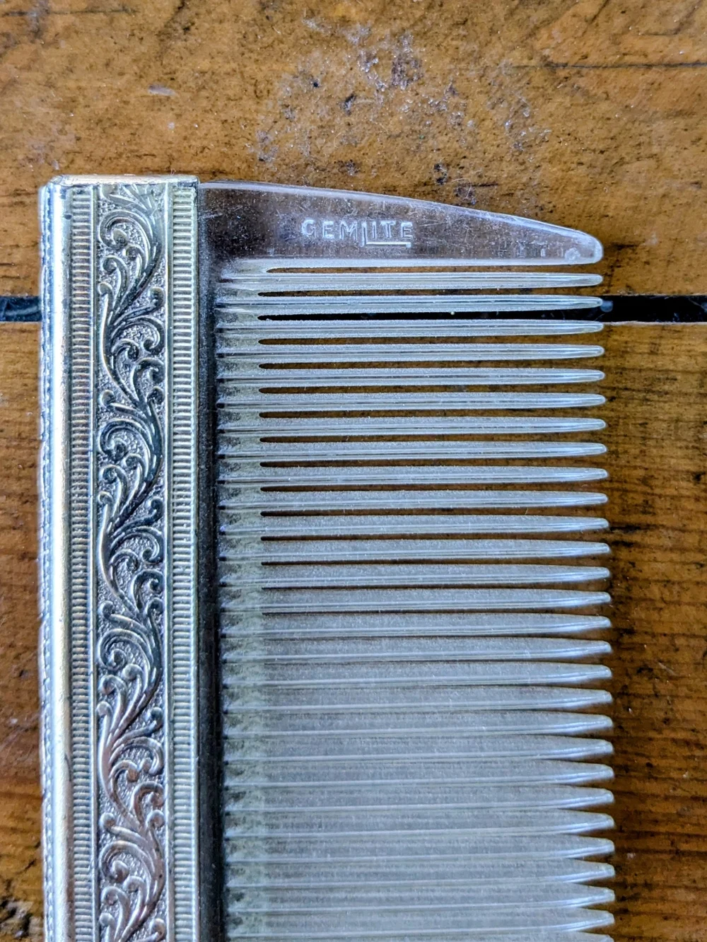 Vintage Gemite 3-Pc Vanity Set - Mirror, Brush & Comb - Silver Tone & Gold Broca
